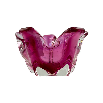 Pink and clear art glass dish