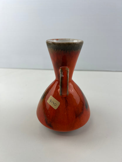 West German Pottery Orange & Brown handled Vase 483/74