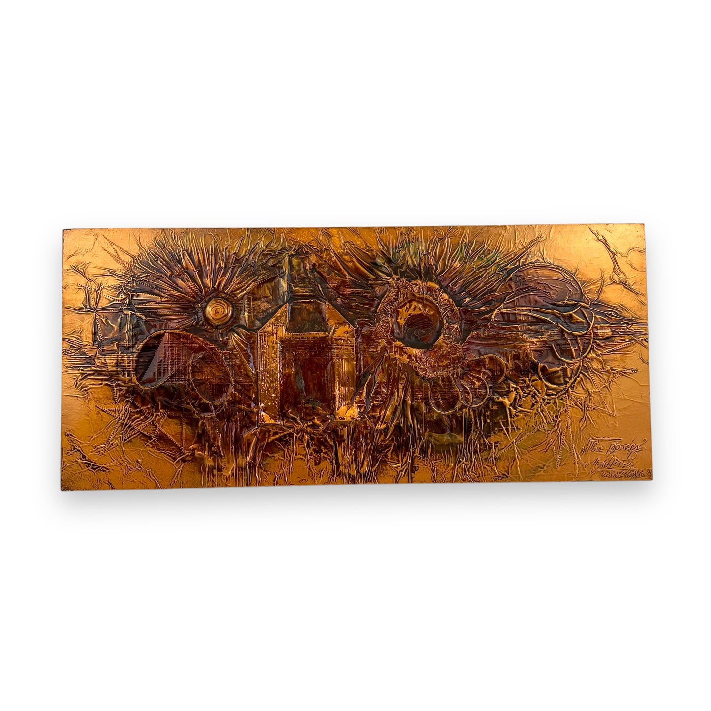 Copper brutalist pressed metal artwork“ the power” 1971
