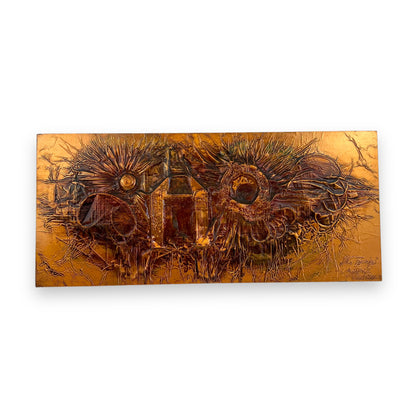 Copper brutalist pressed metal artwork“ the power” 1971