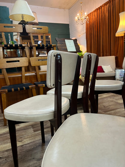 Set of 4 Dining Chairs – Cream Vinyl & Rosewood-Toned Timber