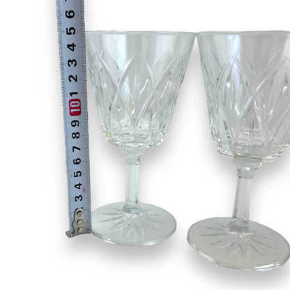 Set of 6 Vintage Cut Glass Goblets – Diamond Pattern Wine Glasses