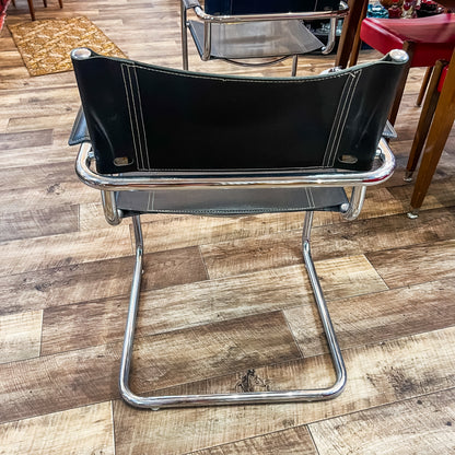 Black Leather & Chrome Cantilever Armchair