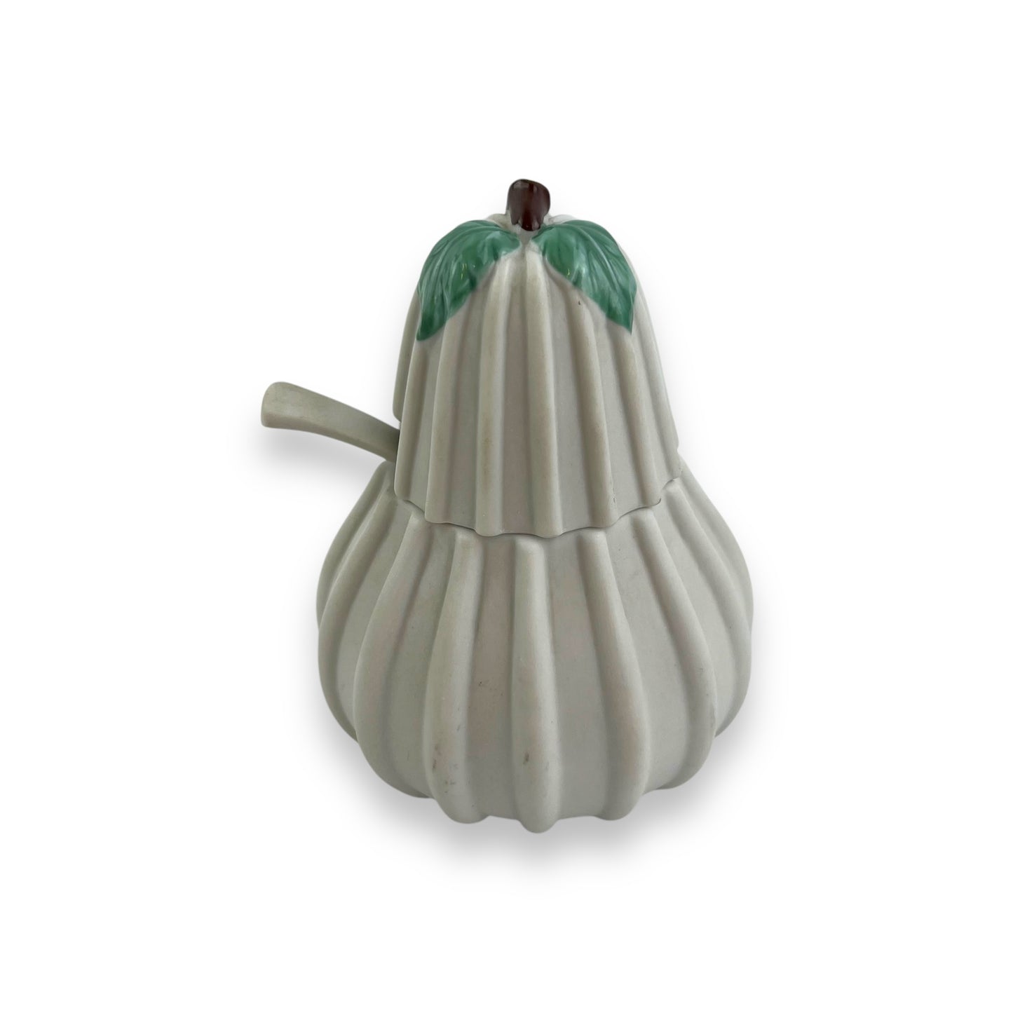 Italian Capodimonte grey Bisque Pear Shaped Condiment Bowl, Spoon & Lid