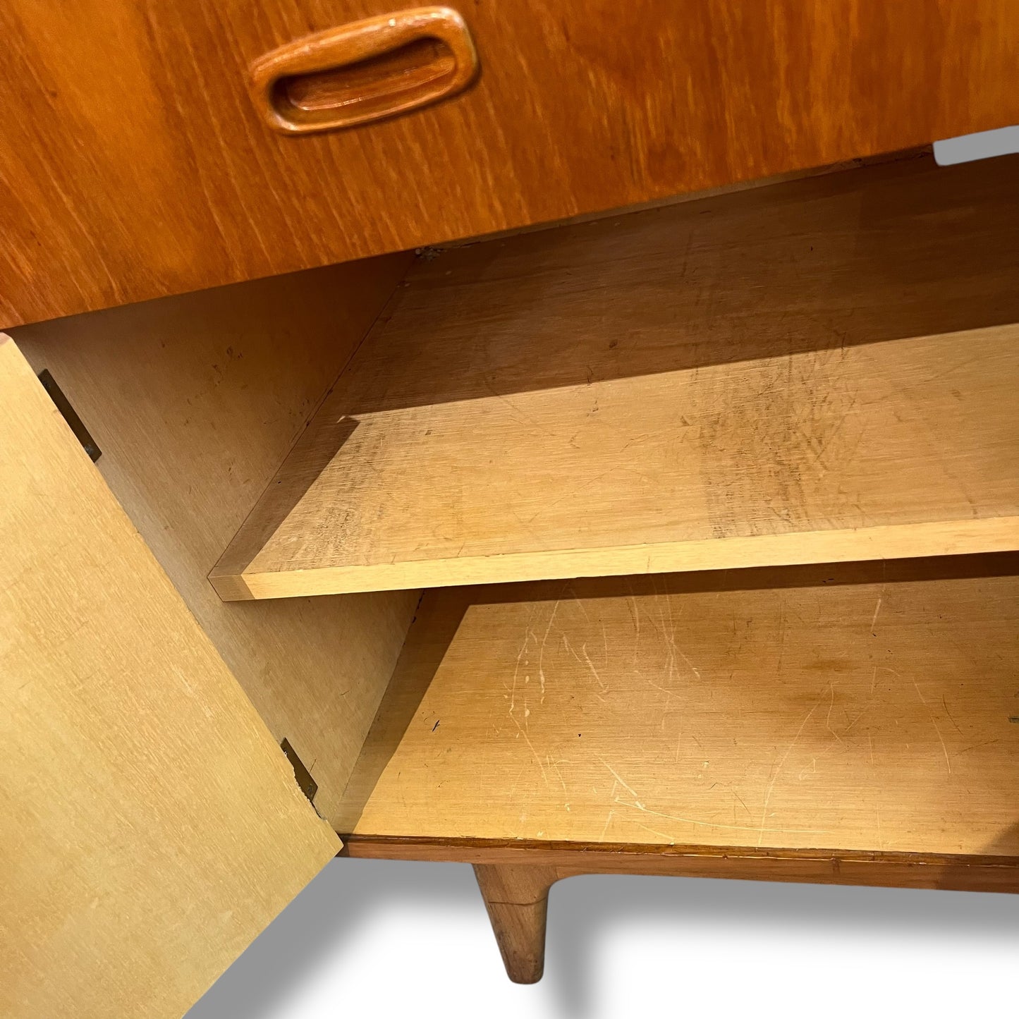 Mid-Century Teak Veneer Bureau Writing Desk & Bar Cabinet by Noblett Furniture