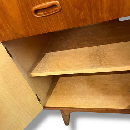 Mid-Century Teak Veneer Bureau Writing Desk & Bar Cabinet by Noblett Furniture