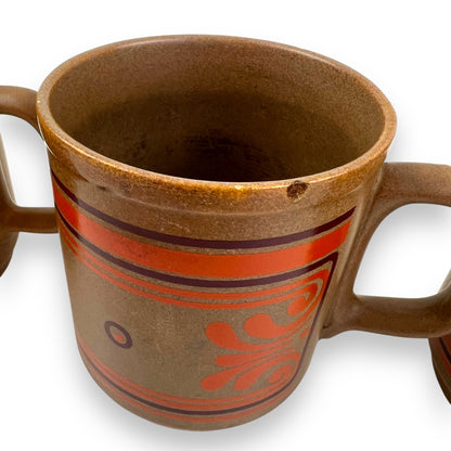 Brown with orange pattern mug set of 4