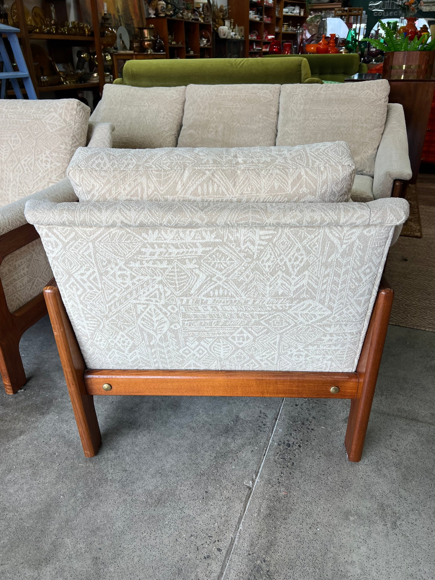2. Danish Deluxe Single Lounge Chair Cream Patterned Upholstery