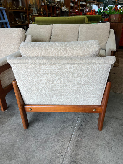 2. Danish Deluxe Single Lounge Chair Cream Patterned Upholstery
