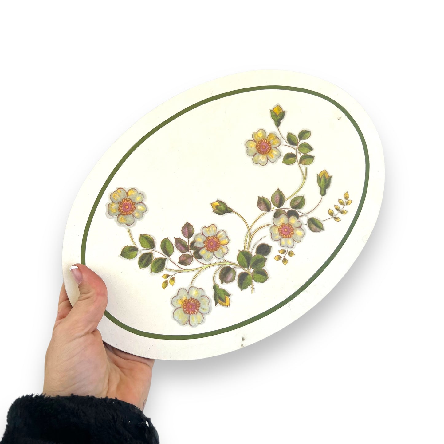 St Michael Melamine Covered Casserole Stand oval shape yellow flowers