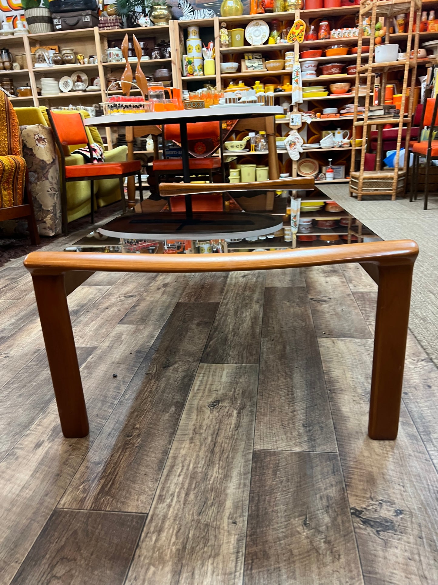 Tessa T21 Coffee Table | Mid Century Smoked Glass & Timber Coffee Table