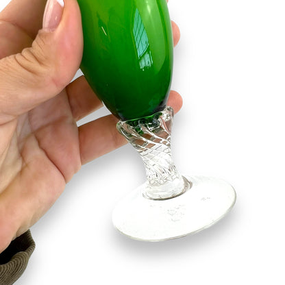 Green glass vase clear twist stem base