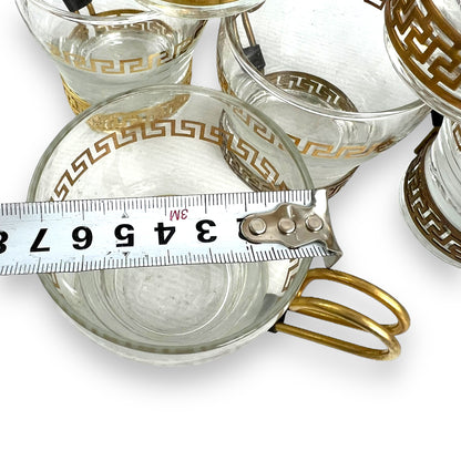 Libbey Greek Key Gold Coffee Mugs With Brass Handles set of 6