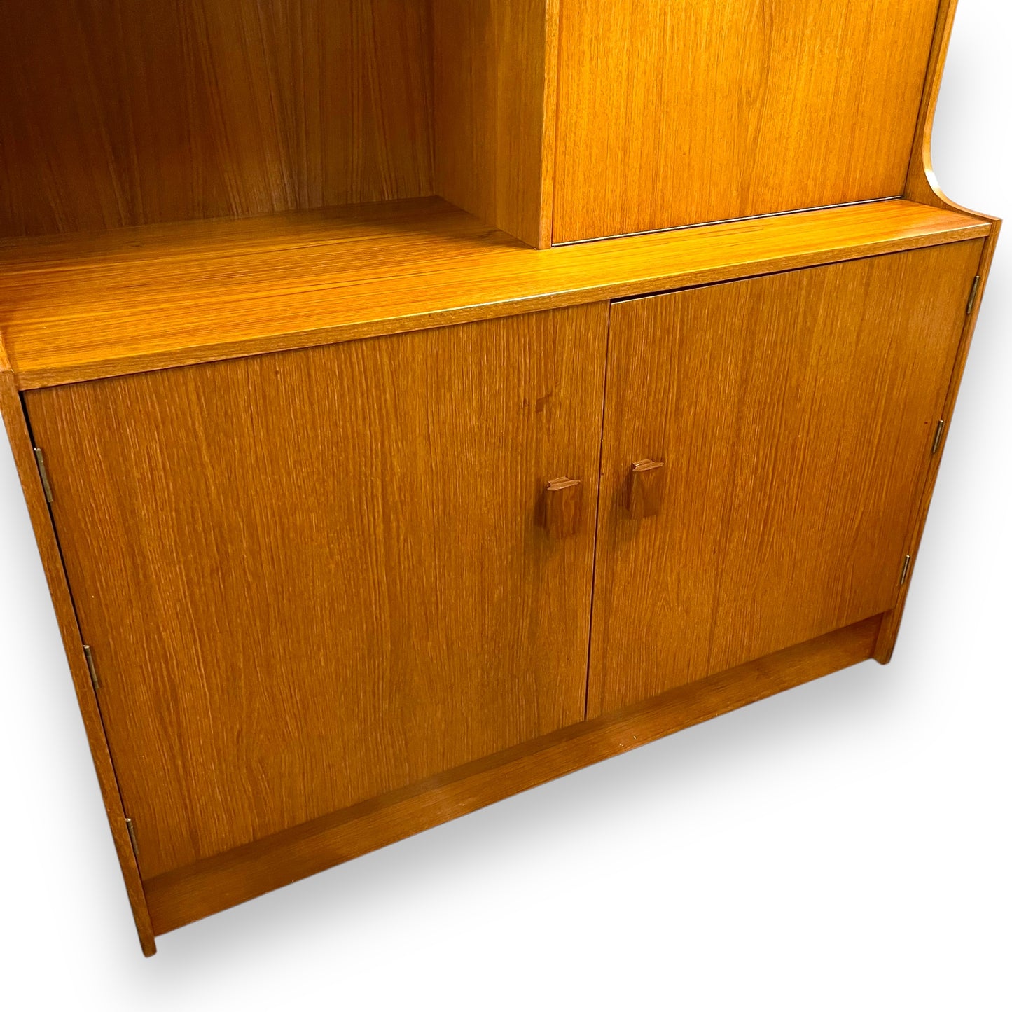 Mid-Century Teak Display Cabinet with pull down Bar section