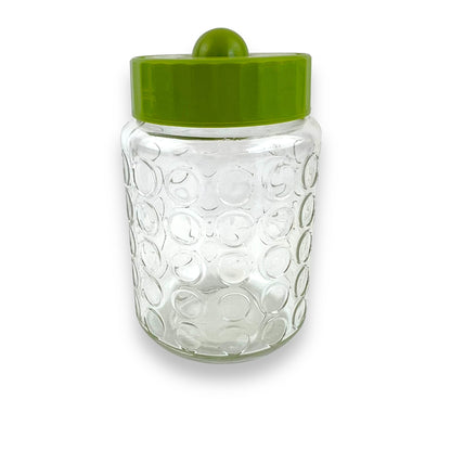 Green lid circle clear glass pattern jar