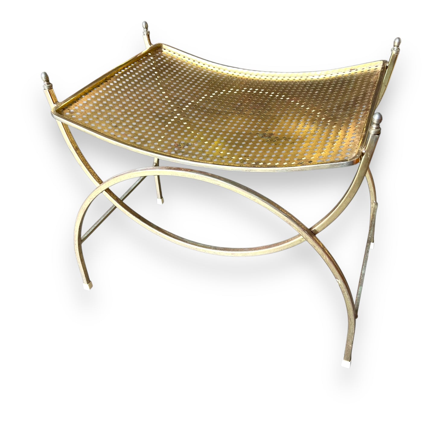 Hollywood Regency Vanity Stool – Mid Century Modern Metal Bench