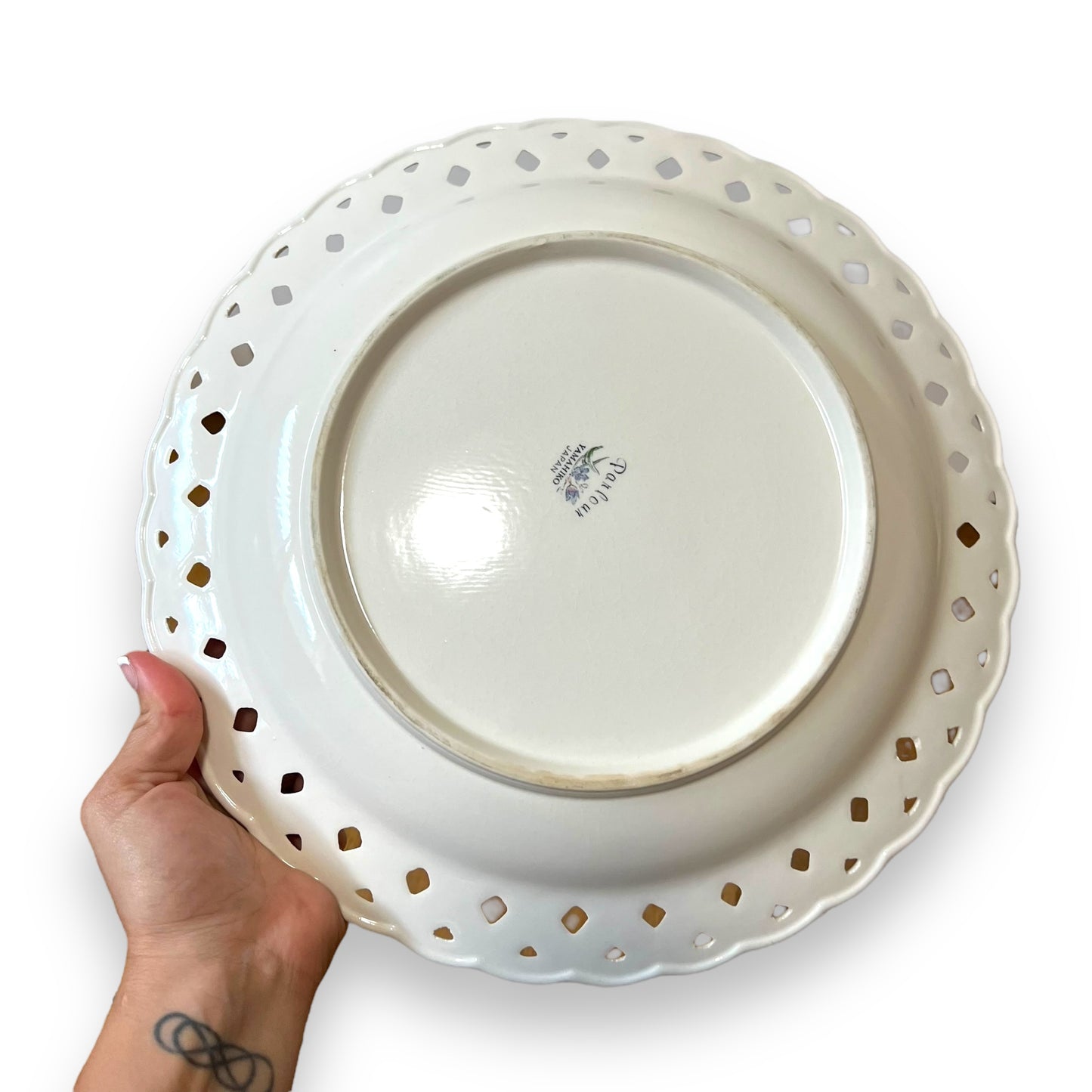 Yamazaki Royal Lattice Plate – Floral Design with Openwork Border, Made in Japan