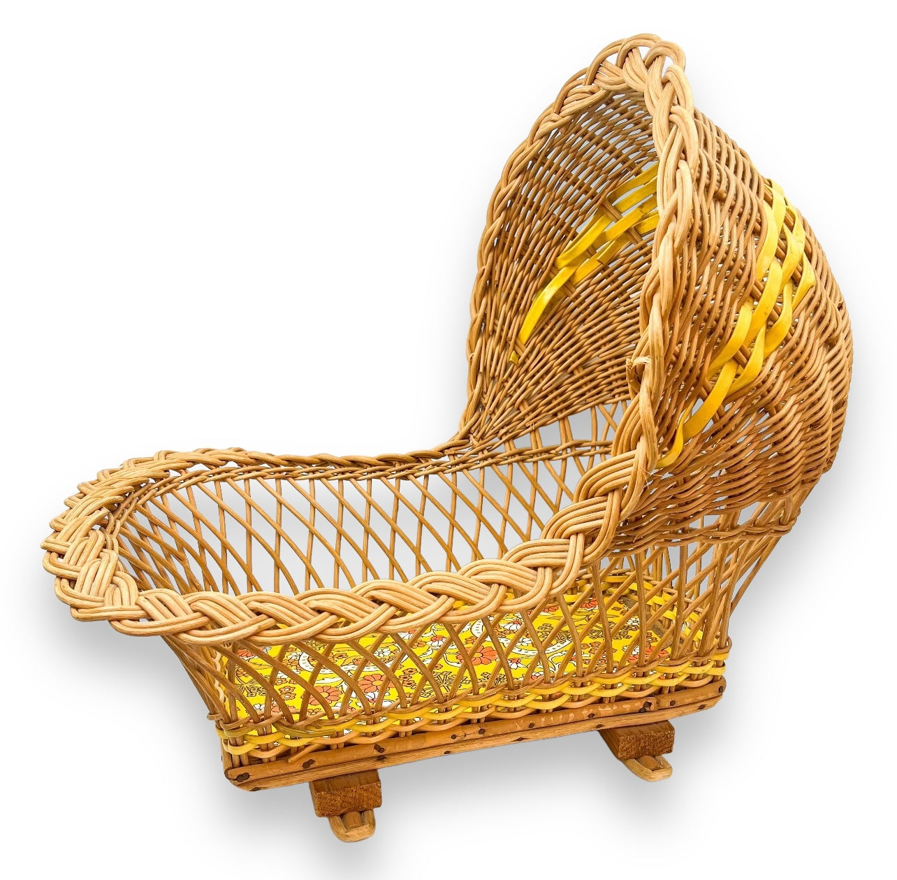 Vintage cane dolls rocking basket bassinet