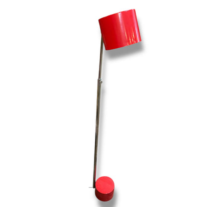 Red Floor Lamp – Adjustable Chrome Stand with Cylinder Base & Shade