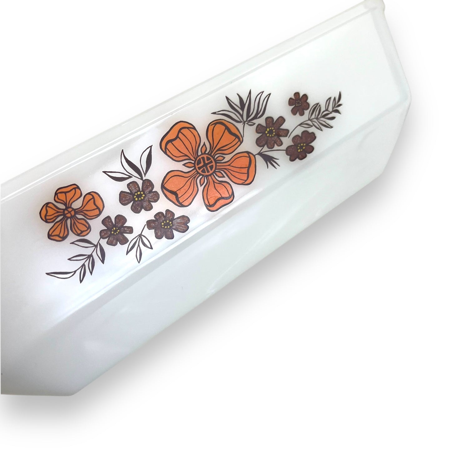 Crown Pyrex Casserole Dish Orange flower and tealight warmer stand