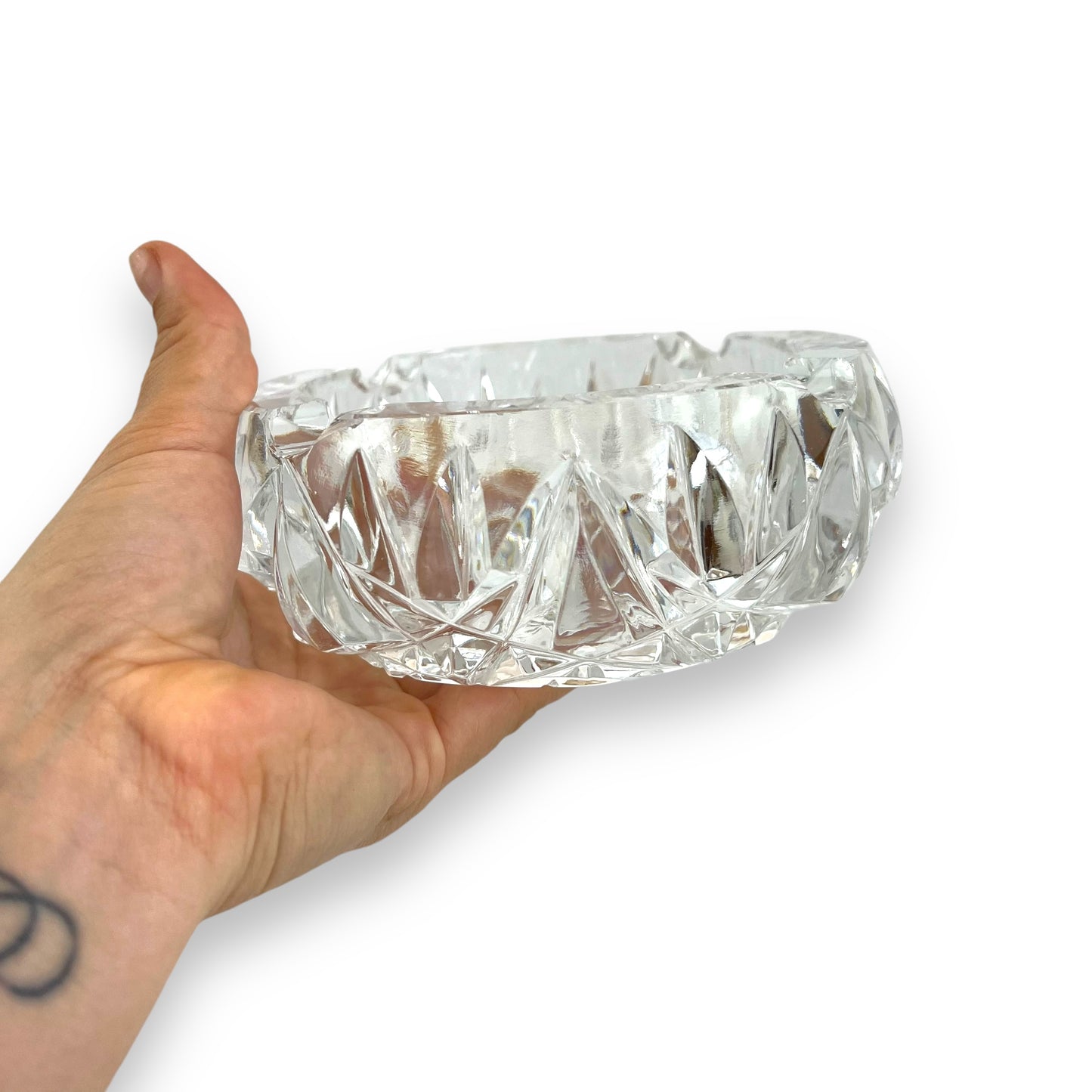 Heavy crystal cut glass ashtray