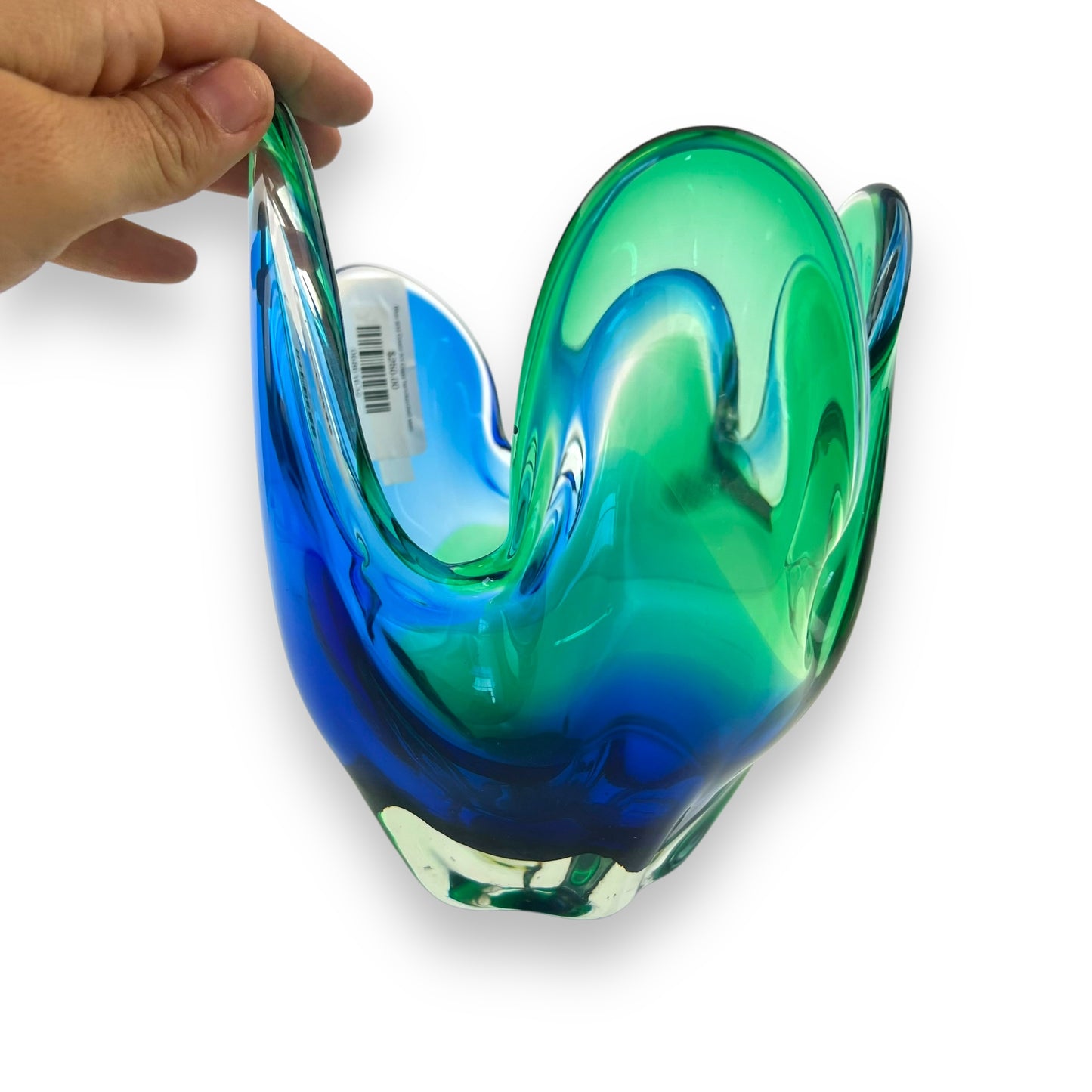 Blue and Green Art Glass handkerchief vase