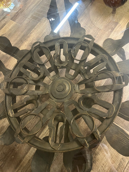 Large Brutalist Sculptural Metal & Smoked Glass Coffee Table  1.22m diameter