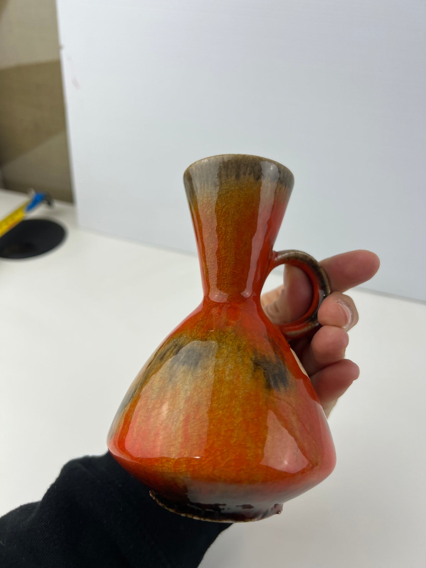 West German Pottery Orange & Brown handled Vase 483/74
