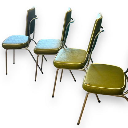 Set of 4 Vintage Green Vinyl Dining Chairs with Chrome Legs