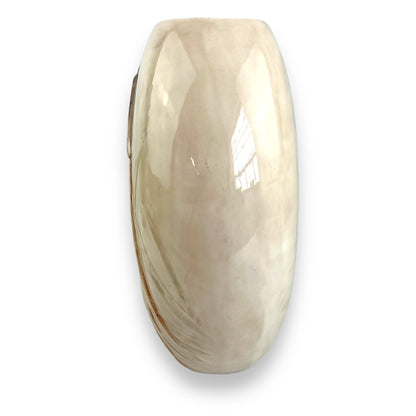 Large round beige vase with Cattail Grass Design artwork