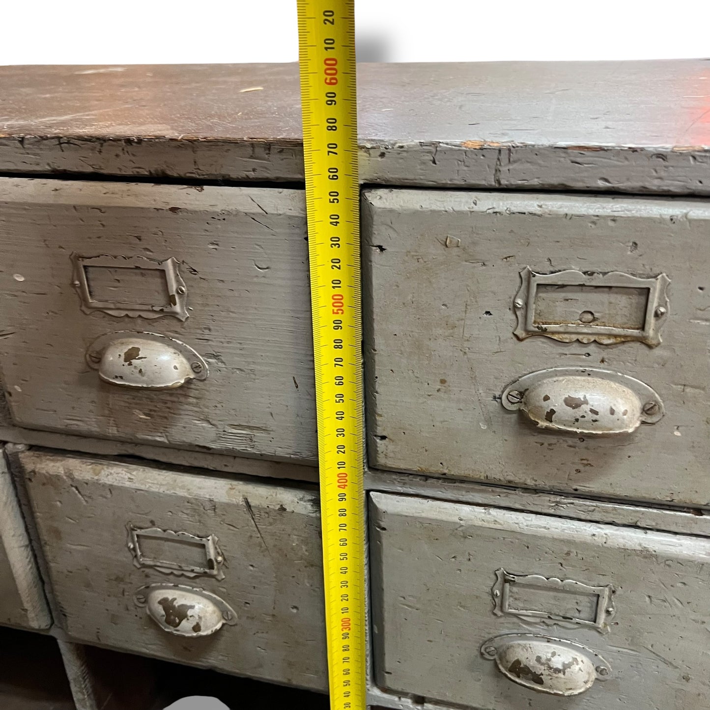 Vintage Industrial 8-Drawer Timber Storage Unit with Bottom Cubbies