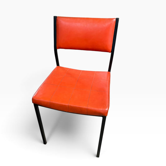 Orange Vinyl Dining Chair – Black Metal Frame