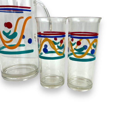 Mutli colour pattern plastic jug & 4 cups