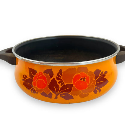 Orange Flower Enamel Large Cooking Pot with Lid