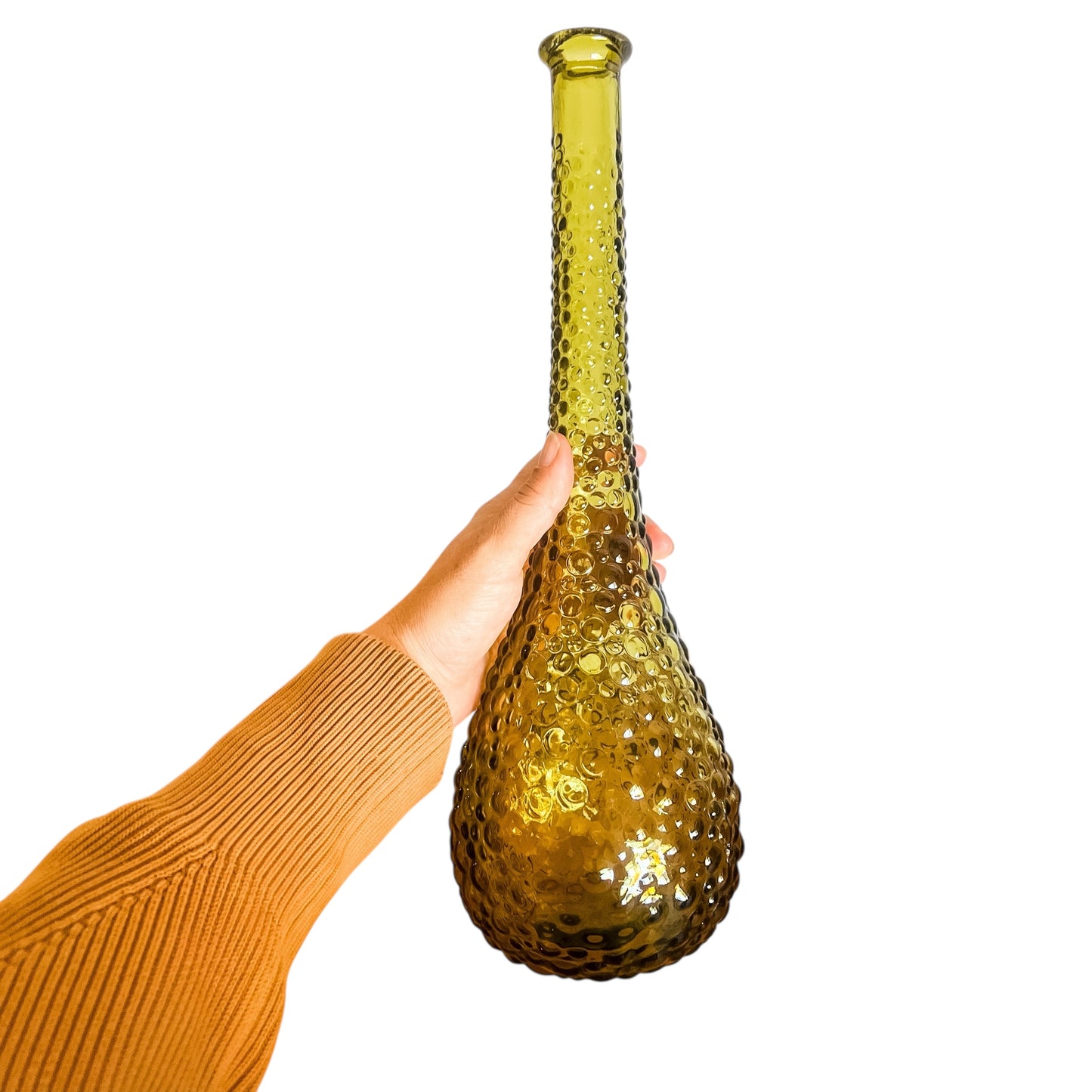 Olive Green Hobnail Genie Bottle