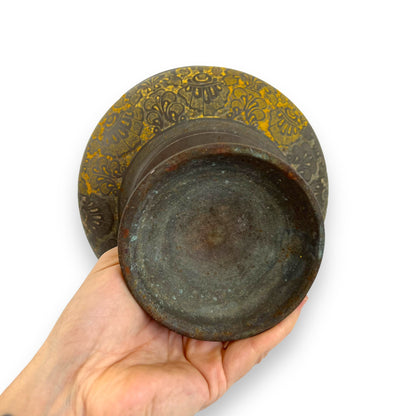 Brass flower etched rustic vase