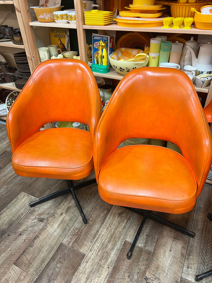 Set of 4 Retro Orange Swivel Dining Chairs