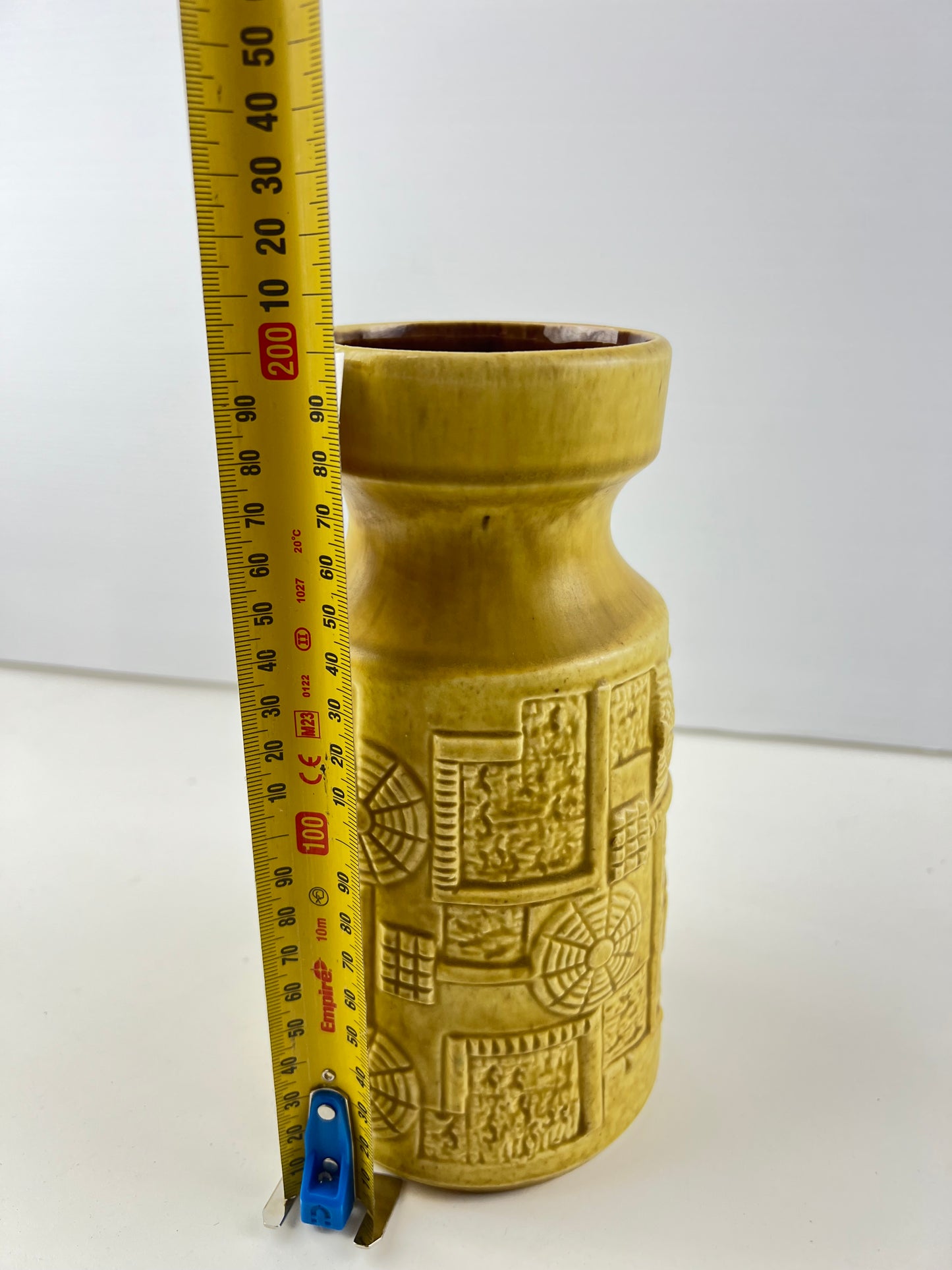 Bay West Germany Pottery Vase – Mustard Yellow Geometric 953-20