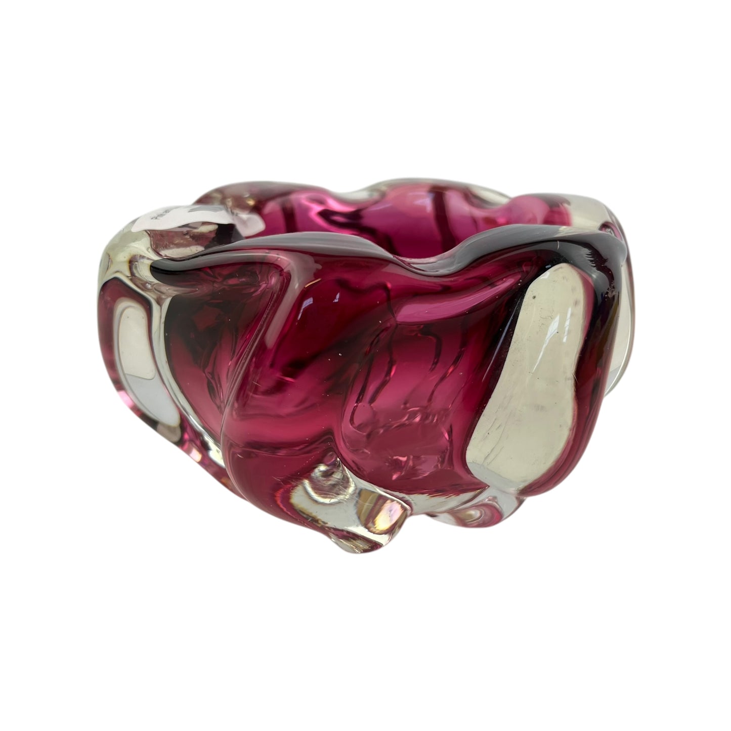 Pink and clear art glass dish