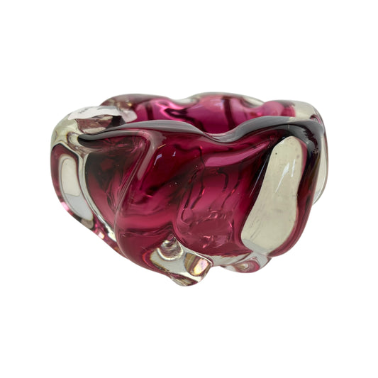 Pink and clear art glass dish