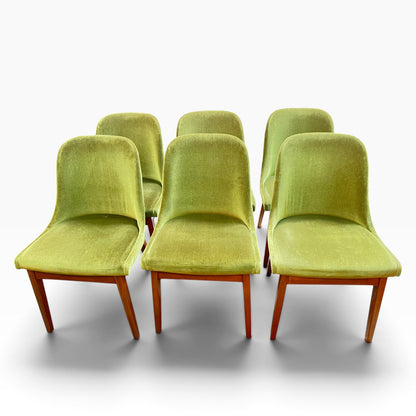 Set of 6 Vintage Australian Mid-Century Green Velvet Dining Chairs