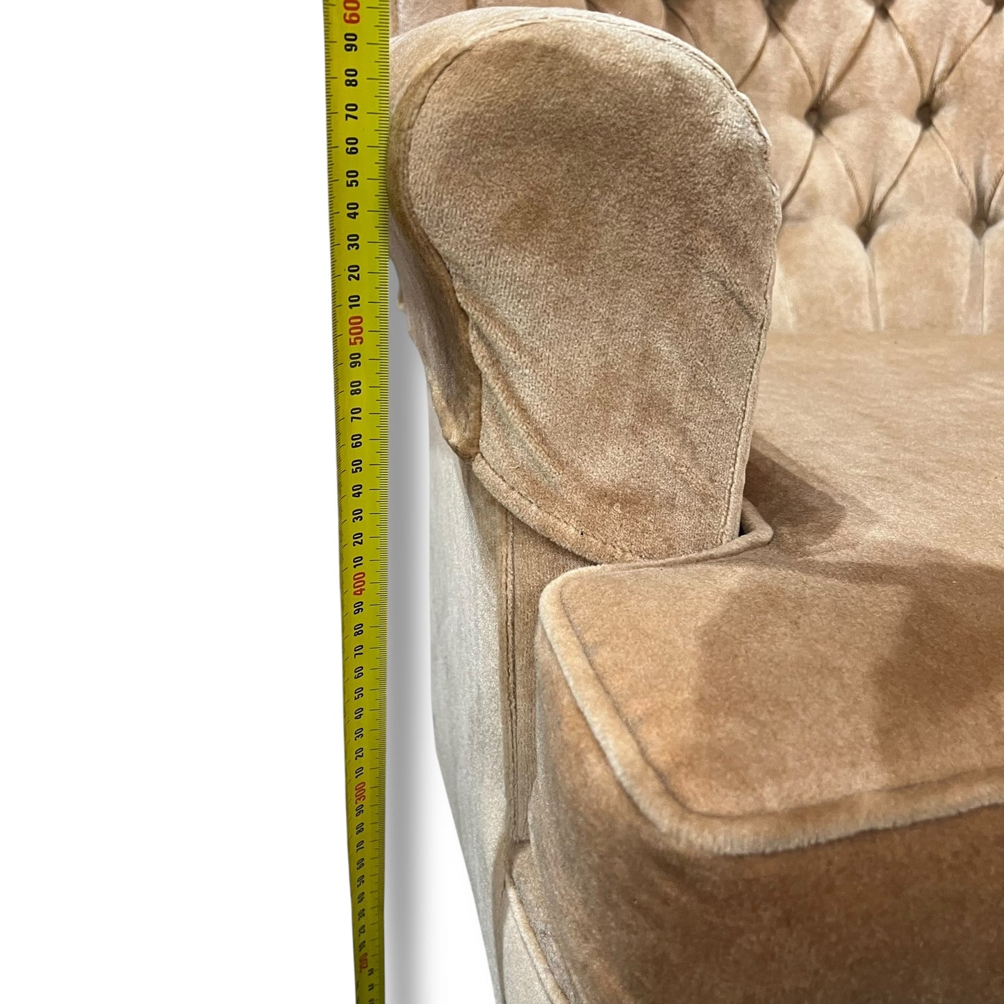 Tufted Velvet Armchair – Caramel Beige