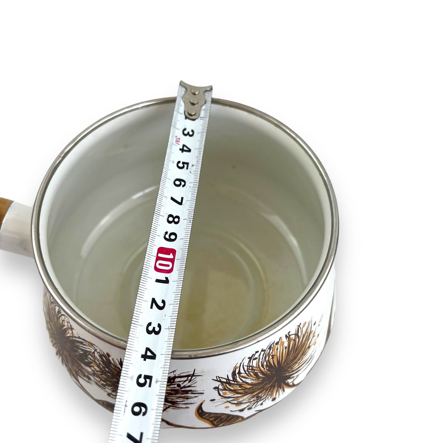 Brown Flower Enamel Fondue Pot with wooden handle