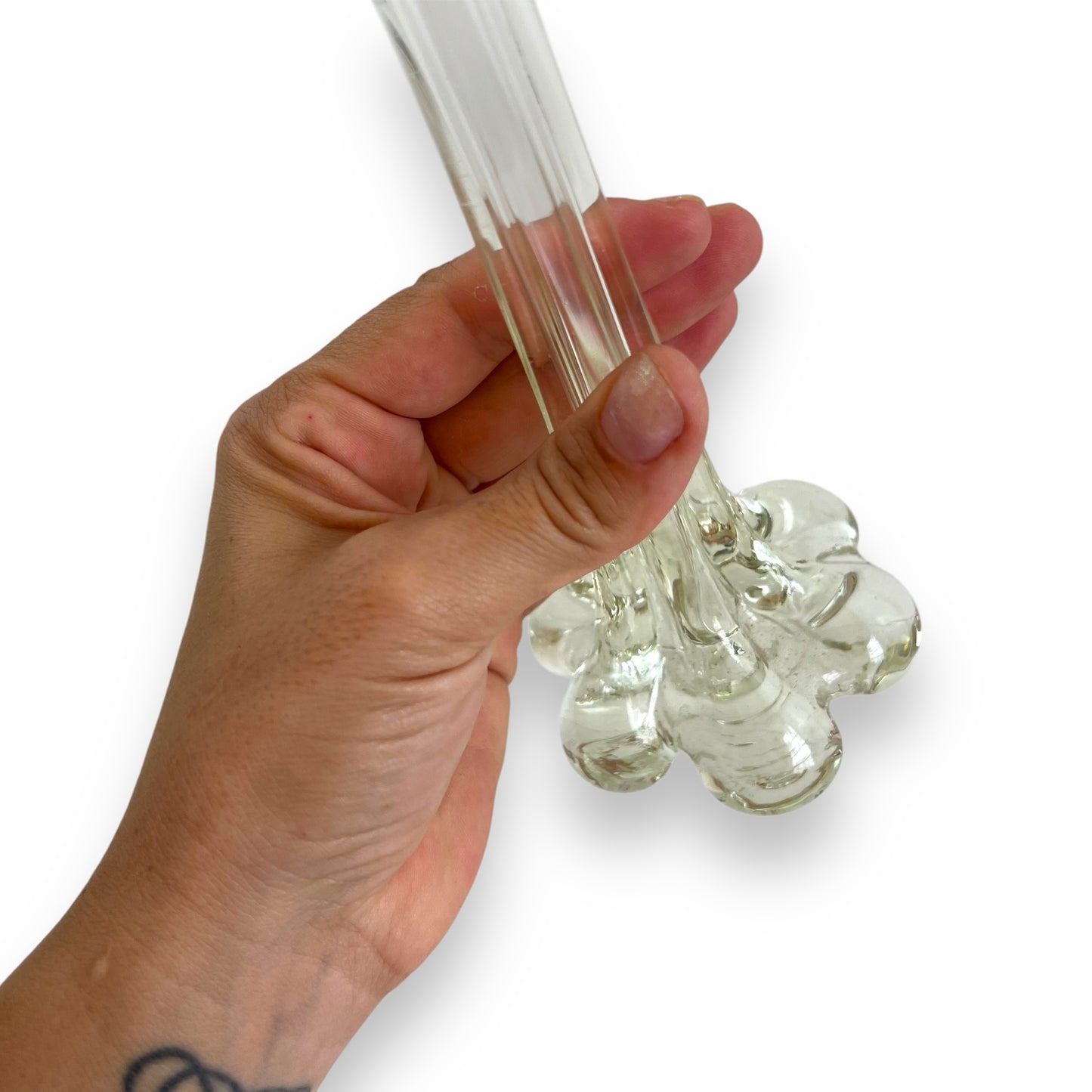 Clear elephant foot skinny glass flower vase
