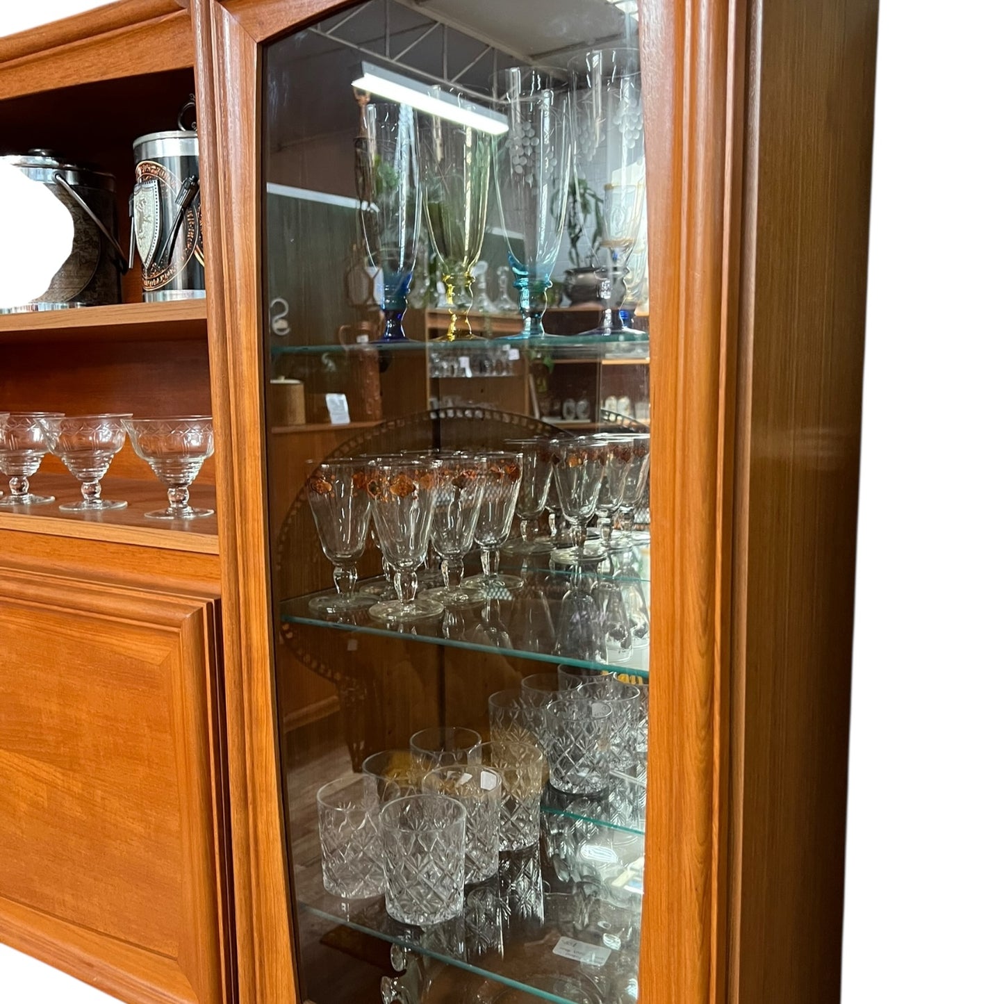 Burgess Teak Pull Down Bar Display Cabinet