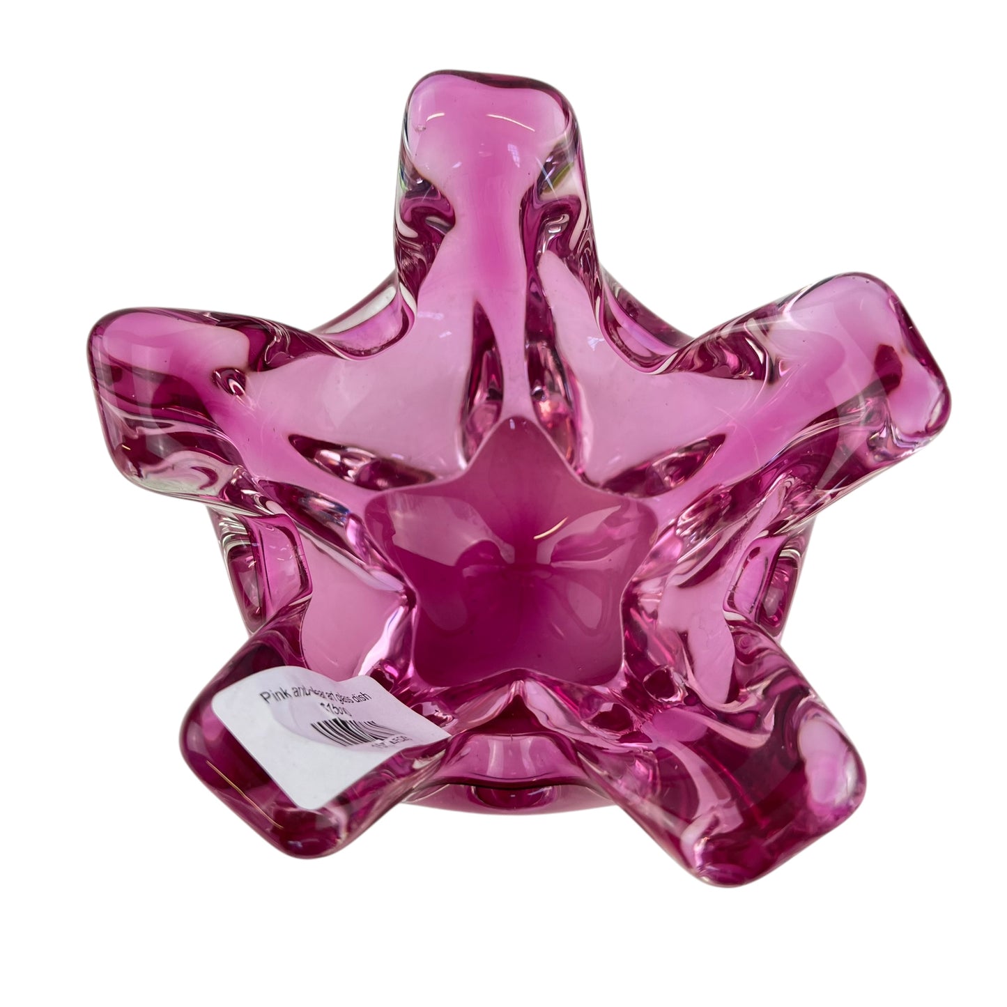 Pink and clear art glass dish