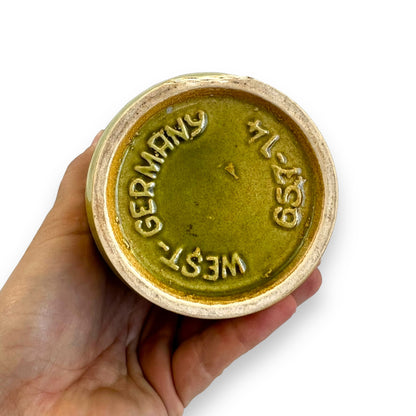 West German Pottery Vase - Stamped 657-14, Olive Green with Embossed Circle Design