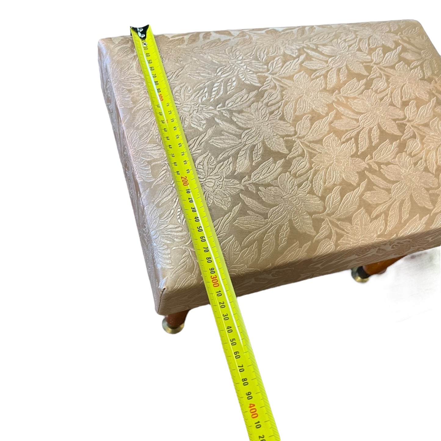 Footstool – Gold Floral Upholstery & Tapered Legs