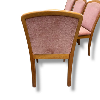 Set of 4 Parker Dining Chairs – Teak Frame with Blush Pink Upholstery