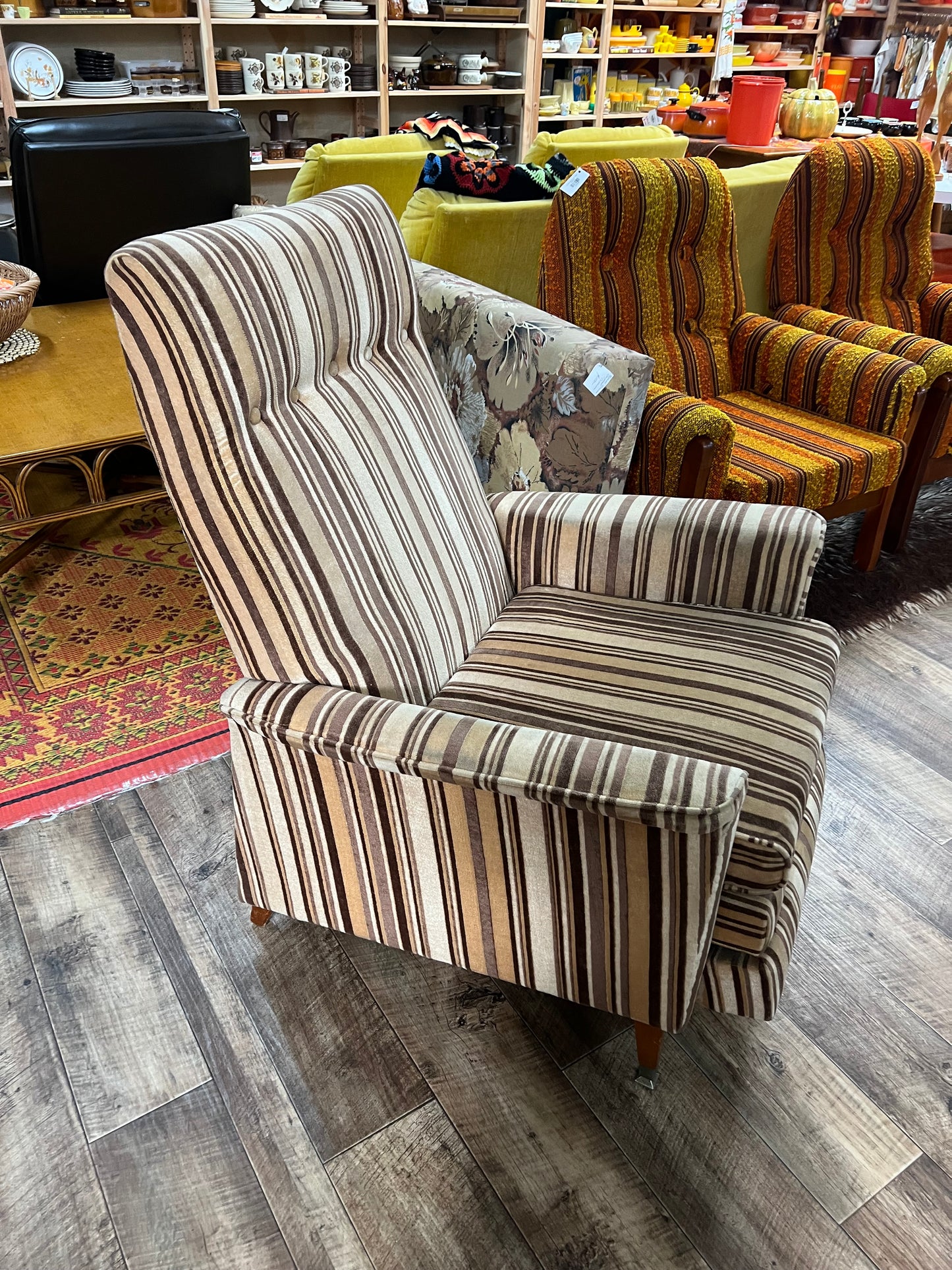 Striped Recliner Armchair with Footrest